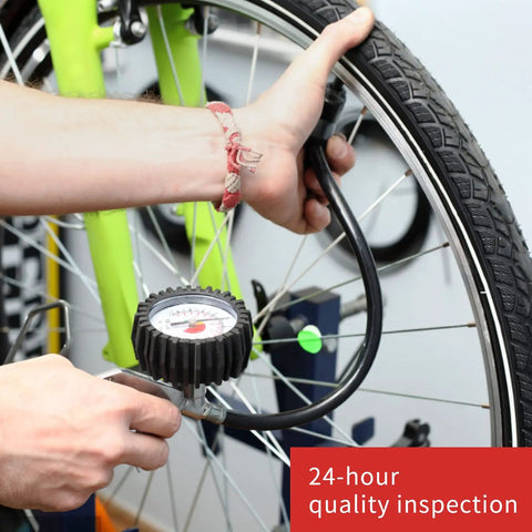 Two Pack Heavy Duty 26 Inch Bike Inner Tubes with Schrader Valve being inflated for mountain and city bike use
