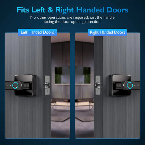Fingerprint Door Lock with Keyless Entry, Bluetooth Smart Lock, touchscreen keypad on left and right-handed doors