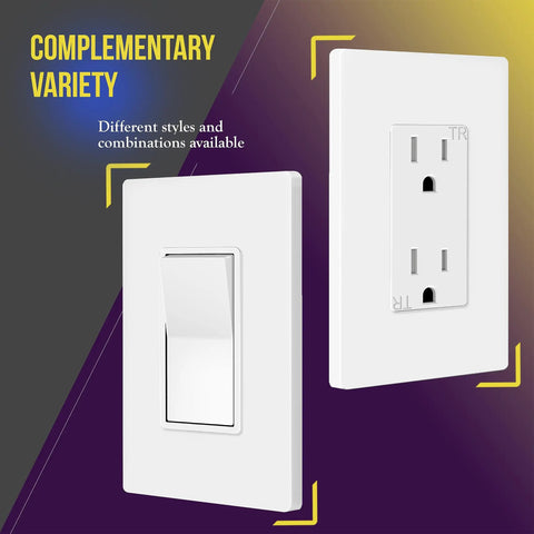 No-Fuss Screwless Decorator Wall Plate 1-Gang White Outlet Cover For Kids and outlets, polycarbonate, glossy finish, 40 pack