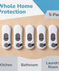 5 Pack Child Proof Refrigerator Locks With Sticky Adhesive Pads No Tools Needed shown on wooden surface