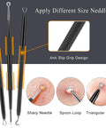 Three stainless steel tools from 6 Piece Pimple Popper Tool Kit Blackhead Remover Comedone Extractor Set With Metal Case and skin close-ups.