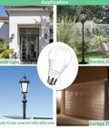 4 Pack Dusk To Dawn LED Bulbs 75W Equivalent 1100 Lumens 5000K Daylight Auto On Off in outdoor settings like porch, garden, garage.