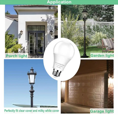 4 Pack Dusk To Dawn LED Bulbs 75W Equivalent 1100 Lumens 5000K Daylight Auto On Off in outdoor settings like porch, garden, garage.