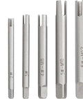 Six Piece Tap Extractor Set For Stripped Screws And Bolts, High Speed Steel Three Quarter Inch Flute Remover Tool shown in different sizes.