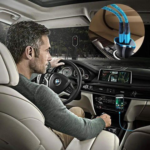 Heavy Duty Usb C Car Charger With Fast Charging Cable Set Dual Port plugged in car dashboard charging smartphone