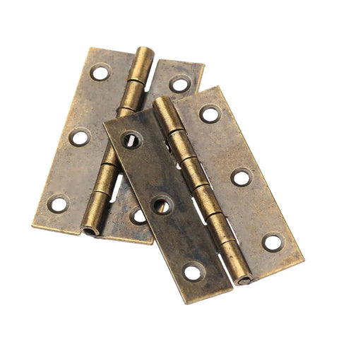 2 Pack Antique Bronze Butt Hinges Straight Up Premium Vintage Decorative Hardware for easy installation on cabinets.