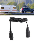 Coiled Trailer Plug Adapter 7 Pin To 13 Pin Socket 9.84 Foot RV Extension Cable For Trailers Campers And Vans With Stable Power Transmission And Easy Hookups, black