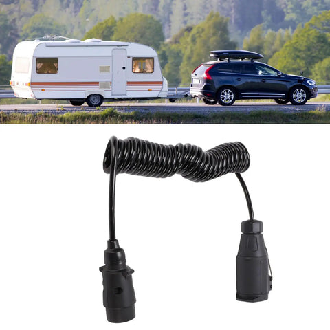 Coiled Trailer Plug Adapter 7 Pin To 13 Pin Socket 9.84 Foot RV Extension Cable For Trailers Campers And Vans With Stable Power Transmission And Easy Hookups, black