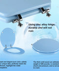 Blue Round Toilet Seat With Zinc Alloy Hinges, No Fuss Easy Install And Clean, Scratch Resistant Natural Wood Finish