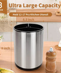 Extra Large Stainless Steel Rotating Utensil Holder For Countertop shown in kitchen setting, 360 Degree Spin feature