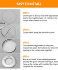 Installation steps for 50 Pack Curtain Grommets 40mm Inner Diameter Plastic Silver Drapery Rings For Shower Curtains And Rods Up To 35mm Durable ABS Material Low Noise Matte Finish Easy Glide