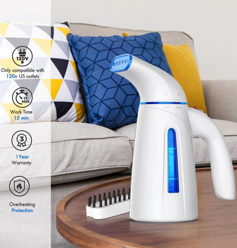 Portable Clothes Steamer For Wrinkle Removal Easy To Use Handheld Travel Steam Iron 700W Power 240ml Big Capacity blue visible.