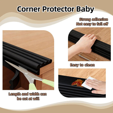 Heavy Duty Baby Proof Corner Guards And Edge Shields For Sharp Tables And Fireplaces Hella Comfy Foam Bumpers With Zero Residue Tape For Stress Free Living Rooms And Little Rascals Everywhere Black, cutting and cleaning shown.