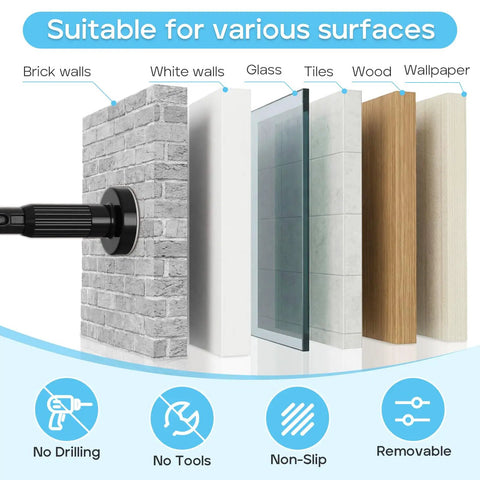 No-Drill Adjustable Tension Curtain Rod for 41-86 Inch Windows, Heavy Duty, Rust-Resistant, 1.26 Inch Diameter on various surfaces