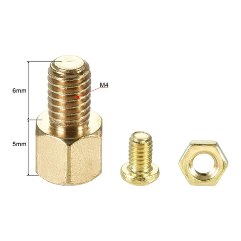 M4 Hex Brass Standoff Spacers With Male Female Threaded Pillar Screws And Nuts For Computer Motherboard Circuit Board Electronics Kits. 6mm screw and nut.