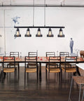 Farmhouse Pendant Lights Black 5 Light Linear Chandelier For Kitchen Island And Dining Room Adjustable Cord Up To 59 Inches