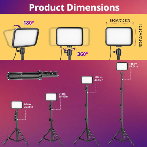 RGB Photography Video Lighting Kit With Adjustable Tripod Stand, 16 Color Options For Video Recording, dimensions diagram