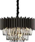 Smoky Crystal Chandelier With Dark Brown Metal Frame Boosts Foyer And Living Space Vibe 20 Inch 9 Lights 4 Tiers Raindrop Ceiling Pendant