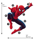 Spider-Man Wall Decals Peel And Stick Giant Set For Bedrooms And Playrooms, 17 Pieces, jumping pose, 53 inches high decal