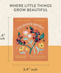 Front view of 'the poet's garden' seed ball pack showing design and dimensions, part of Seed Ball Kit Bundle Pack Of 3 Hand Rolled Wildflower Bombs Non GMO Mix For Annual And Perennial Blooms Perfect Garden Gift For Gardeners Party Favors Wedding Favors Plant Now Made In USA Bee Friendly And Easy To Use.