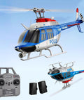 C138Pro 206 Remote Controlled Helicopter For Adults And Beginners displayed with remote and batteries, blue and white design