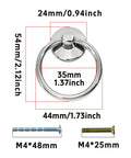 8Pcs Modern Drop Ring Drawer Pull Handles Zinc Alloy 54mm Total Length Silver Tone With 2 Mounting Screws Dimensions