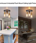 Black And Gold Semi Flush Mount Ceiling Light Three Light Fixture With Clear Glass Shades For Hallway Entryway And Bedroom Kitchen Farmhouse Industrial Gold Brass Dope Modern Style in kitchen and bedroom settings