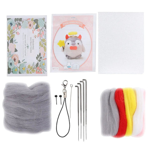 Beginner Friendly Wool Felting Kit With Safe Tools And Storage Box Easy Fun Craft For Making Cute Animal Plush Dolls 113 Piece Energy Angel And Devil Theme Fiber Arts Supplies For Kids And Adults; wool, needles, foam mat, and instructions