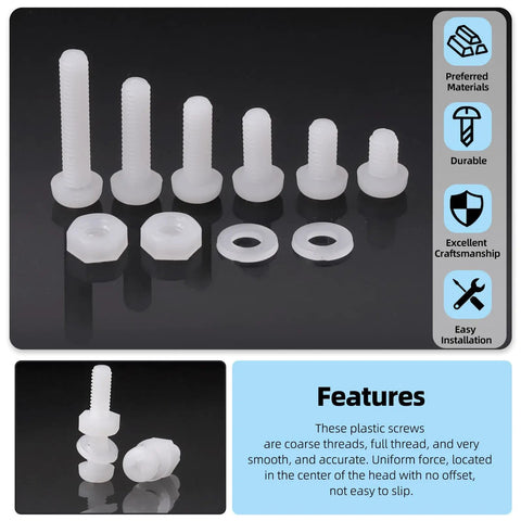 Top Shelf M3 Nylon Phillips Pan Head Screw Kit 360 Piece Assortment showing various nylon screws, nuts, and washers.