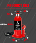 10 Ton Bottle Hydraulic Jack With 20,000 Lbs Capacity And Adjustable Screw Top Extension, Built In Oil Bypass Safety