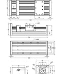 Technical drawing of 400mm Travel CNC Linear Stage Actuator With 1605 Ball Screw Double Optical Axis Rails Nema23 Stepper Motor
