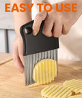 HNYYZL 2-piece waffle fry cutter set, front view; black handle and stainless blades for crinkle fries