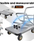 Heavy Duty Platform Truck And Flat Moving Cart With 2000 Lbs Capacity Steel Push Cart Dolly, foldable design shown