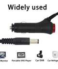 12V DC Auto Cigarette Lighter Power Adapter Cable With 5.5X2.1MM DC Plug And Switch Button, shown connecting various devices in a car.
