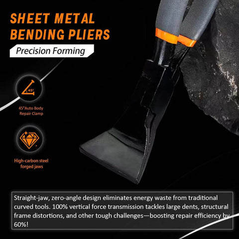 Close-up of Three Piece Sheet Metal Bending Pliers Set with straight jaws for precise shaping and durable forged steel construction.