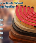 Hella Precise Pro Grade Aluminum Router Corner Radius Template Set showing five radius sizes R100 to R300 for cabinet edge molding.