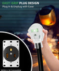 25 Feet 250V Welder Extension Cord With LED Indicator, Heavy Duty 10 AWG SJTW Outdoor Welding Cable, NEMA 6-50P To 6-50R, 30 Amp 3 Prong Power Extension for Welding Rigs, Black with easy-grip plug