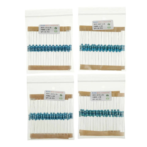 Massive 1000 Piece Resistor Kit With 25 Values From 1 Ohm To 1 M Ohm, 1 Percent Tolerance, One Half Watt Metal Film Resistors in bags