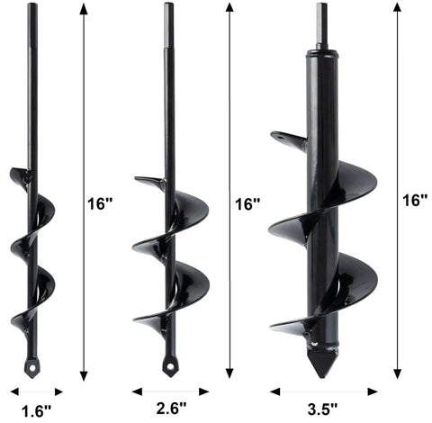 Set Of 3 Solid Shaft Garden Auger Drill Bits For Easy No Fuss Planting 1.6x16 2.6x16 3.5x16 Tulips Bulbs Bedding Plants And Seedlings