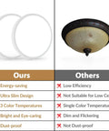 Comparison of Two Pack Slim LED Flush Mount Ceiling Lights 12 Inch, 250W Equivalent, 24W Each, Dimmable Modern Round Flat Lamps with traditional fixture.