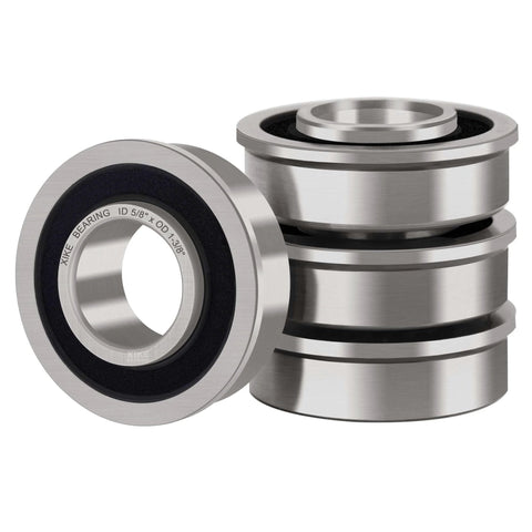 Flanged Ball Bearing Set Four Pack 5/8 Inch Shaft To 1-3/8 Inch Hub And 1/2 Inch Bore For Lawn Mowers Wheelbarrows Carts And Hand Trucks Replacement For JD AM118315 AM35443 Stens 215-038 215-061, chrome steel bearings stack