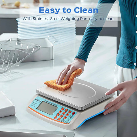 Pro Grade Commercial Food Scale 66Lb 30Kg With Stainless Steel Platter Price Computing Kg Lb Oz Conversion Deli And Produce Scale For Kitchen Or Market With 1G Division being cleaned