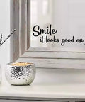 Smile It Looks Good On You Mirror Sticker Vinyl Glass Decals Waterproof Mirror Inspirational Stickers Indoor And Outdoor Use