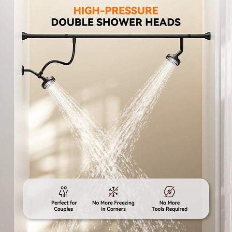 Luxury Dual Shower Head For Couples With Smooth High Pressure Spray Adjustable Angled Arms Matte Black Coating Built Straight For Couple Goals And Chill Spa Vibes In Any Modern Bathroom Setup