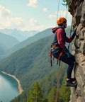 Person rappelling on a cliff with Floating Nylon Marine Rope With Hook, 9/16 Inch By 16 Feet, Purple, 9 KN Load