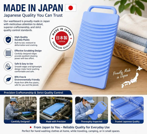 Heavy Duty Japanese Plastic Washboard For Laundry Scrubbing Portable Hand Wash Board Hella Tough For Socks Underwear Baby Gear Durable Textured Surface Removes Dirt Fast Perfect For Travel And Camping Adventures, blue washboard with ribbed texture.