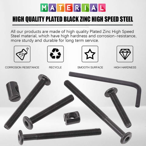 High-quality plated black zinc steel bolts and nuts from All In One M6 Hex Socket Cap Bolts And Barrel Nuts Kit 120 Pcs