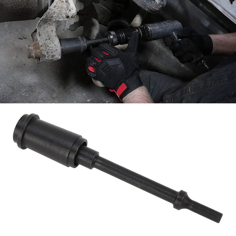 7 Inch Short Anchor Pin Driver Kit For Trucks And Trailers in use on axle, Pneumatic Pin Removal And Installation Tool displayed