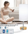 Set Of 2 Touch Control Table Lamps With 3 Way Dimming, USB Ports And AC Outlets, Modern Bedside Desk Lamps With White Shades