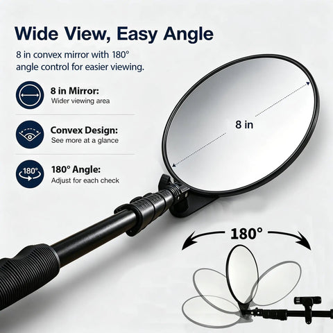 8 Inch Under Vehicle Inspection Mirror With LED Light 180 Degree Adjustable Convex Mirror Telescoping Handle Wide 200mm HD View For Cars Trucks Machinery And Tight Hard To See Areas, 8 in mirror